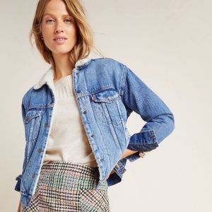 Anthropologie Levi’s Sherpa Ex-Boyfriend Denim Trucker Jacket